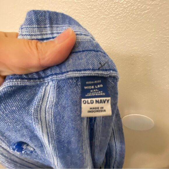 OLD NAVY high waist Linen coastal blue Stripe Wide Leg pull on plus pants XXL - Picture 11 of 11